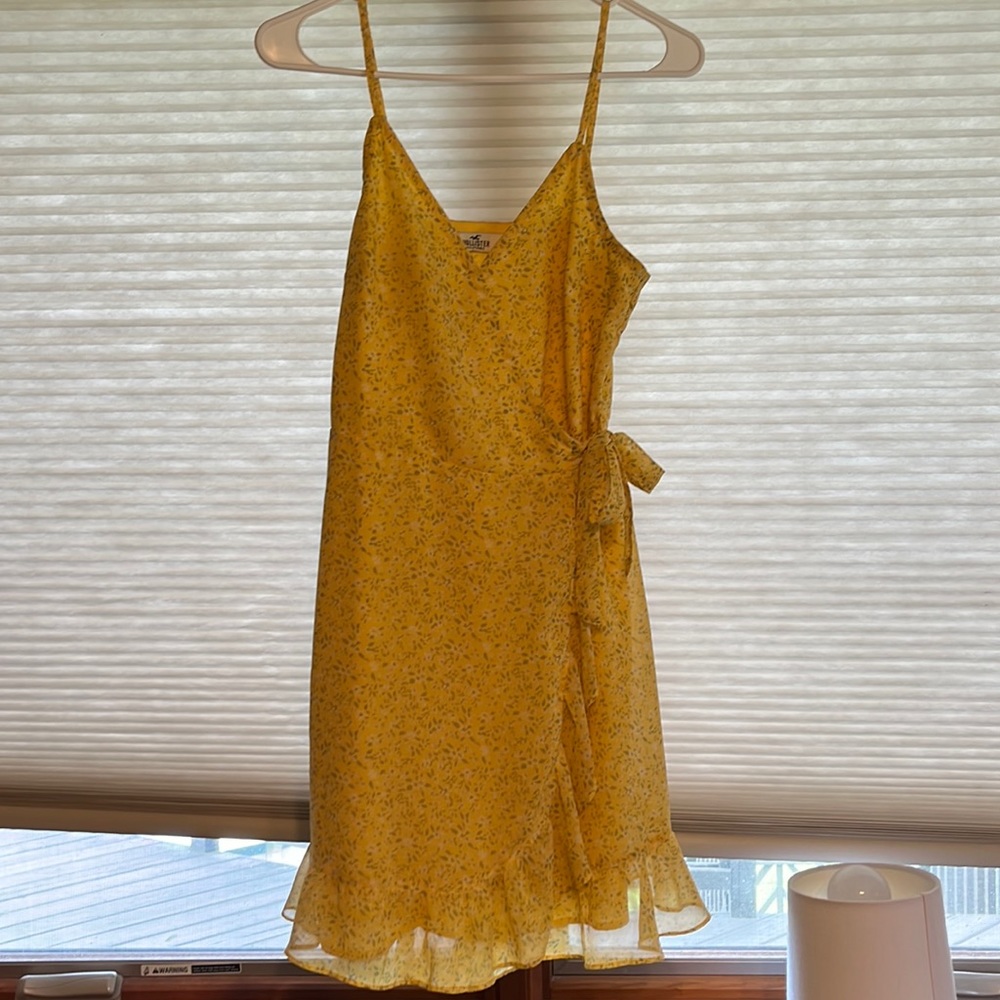 Yellow dress with light green and white flower pattern